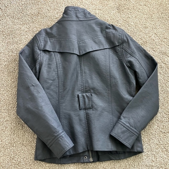 Jou Jou Dark Gray Faux Leather Motto Jacket Size 7/8 - Picture 3 of 11